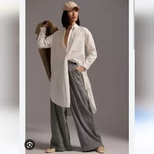 Anthropologie Linen Blend Low-Rise Wide Leg Pants